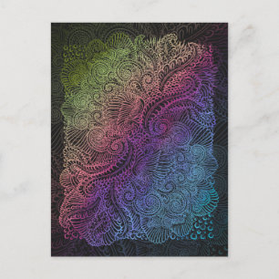 Cartão Postal Prismatic Swirl   Arte de Penas Fractais do Arco-Í