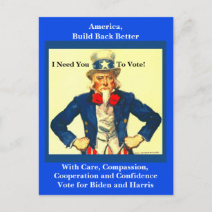 Cartão Postal Pro Biden e Harris, tio da Vintage Sam, Liberal