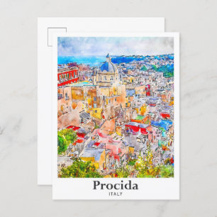 Cartão Postal Procida Itália Viagem Watercolor Sketch Sketch Dra