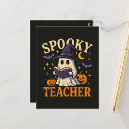 Cartão Postal Professor Assustador Halloween Fantasma Fofo Leitu