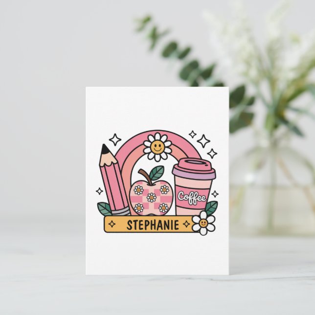 Cartão Postal Professor de Arco-Íris Rosa Essencial - Personaliz (Em pé/Frente)