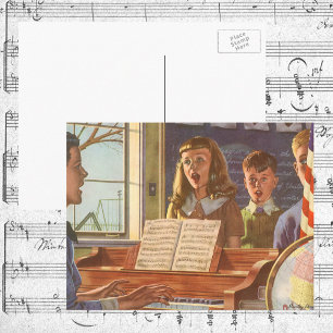 Cartão Postal Professor de Música Vintage Ensinando Estudantes a