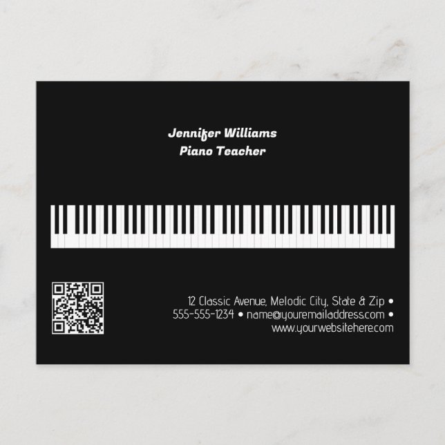 Cartão Postal Professor de Piano Profissional Código QR de Negóc (Frente)