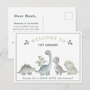 Cartão Postal Professor Dinossauro Fofo Bem-vindo à 1ª Série