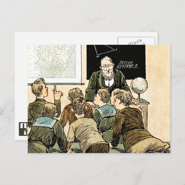 Cartão Postal Professora e estudantes. Vintage Art (Frente/Verso)