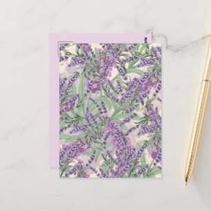 Cartão Postal Profusão de Lavanda Pó Rosa Floral Rústica
