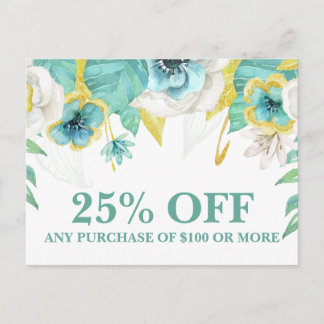 Cartão Postal Promoção de Marketing Florais Pintados Teais Venda