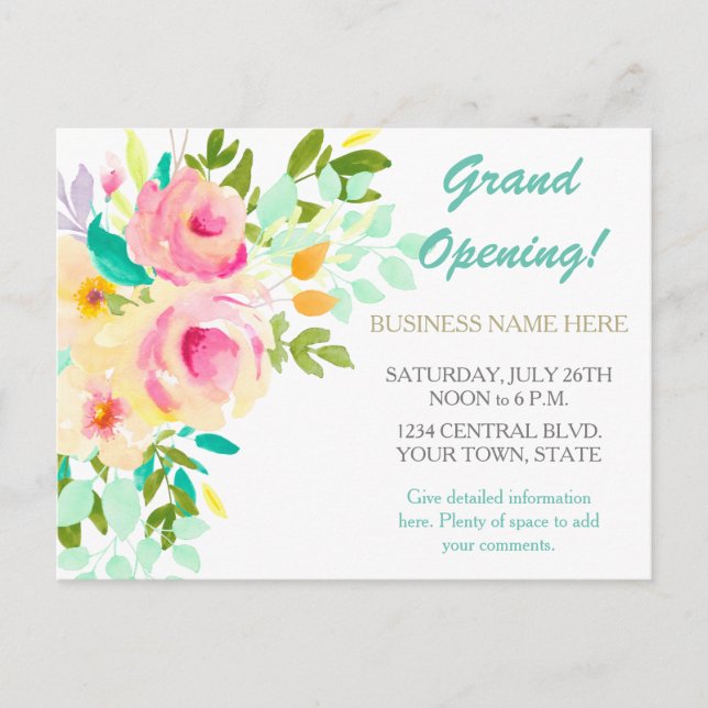 Cartão Postal Promocional de Negócios de Evento Floral Coral Ros (Frente)