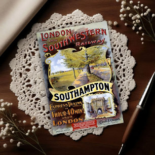 Cartão Postal Propaganda de Viagens de Trem Vintage Southampton
