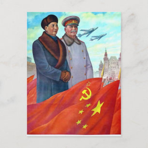 Cartão Postal Propaganda original Mao tse tung e Joseph Stalin