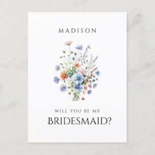 Cartão Postal Proposta de Bridesmaid de Flores Selvagens de Aqua