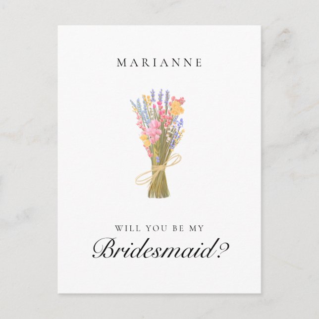 Cartão Postal Proposta de Bridesmaid de Flores Selvagens Simples (Frente)