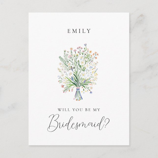 Cartão Postal Proposta de Bridesmaid de primavera Wildflower (Frente)