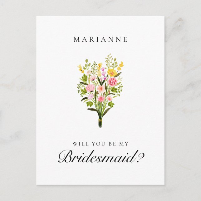 Cartão Postal Proposta de Bridesmaid Floral Elegante (Frente)