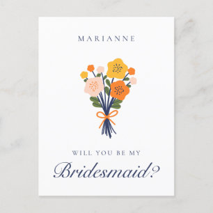 Cartão Postal Proposta de Bridesmaid Floral Retro