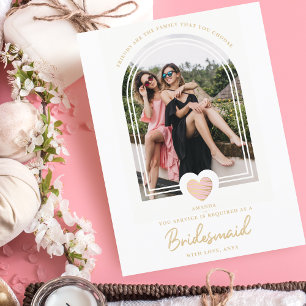 Cartão Postal Proposta de Foto do Coração Rosa de Bridesmaid do
