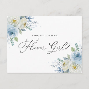 Cartão Postal Proposta de Rosas de flor de cor azul e marfim