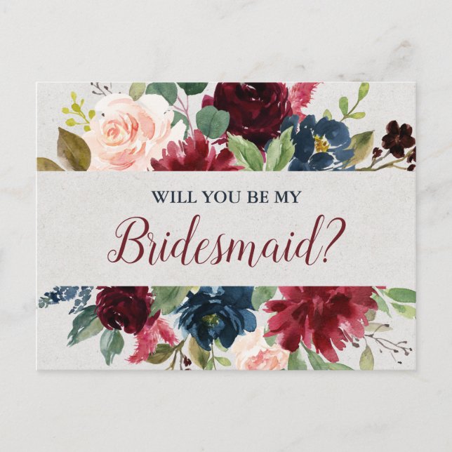 Cartão Postal Proposta Floral de Bridesmaid para Casamento de Ma (Frente)