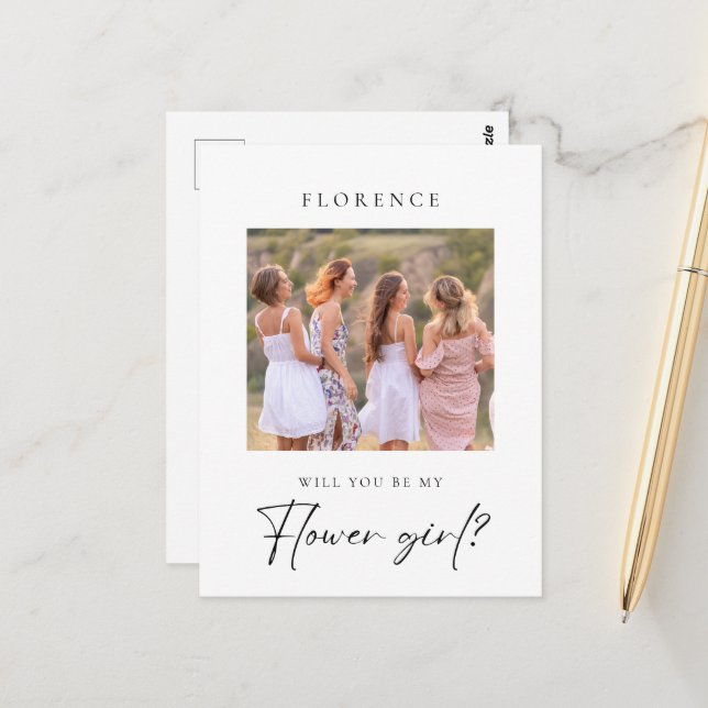 Cartão Postal Proposta Personalizada de Rapariga de Flor de Foto (Frente/Verso In Situ)
