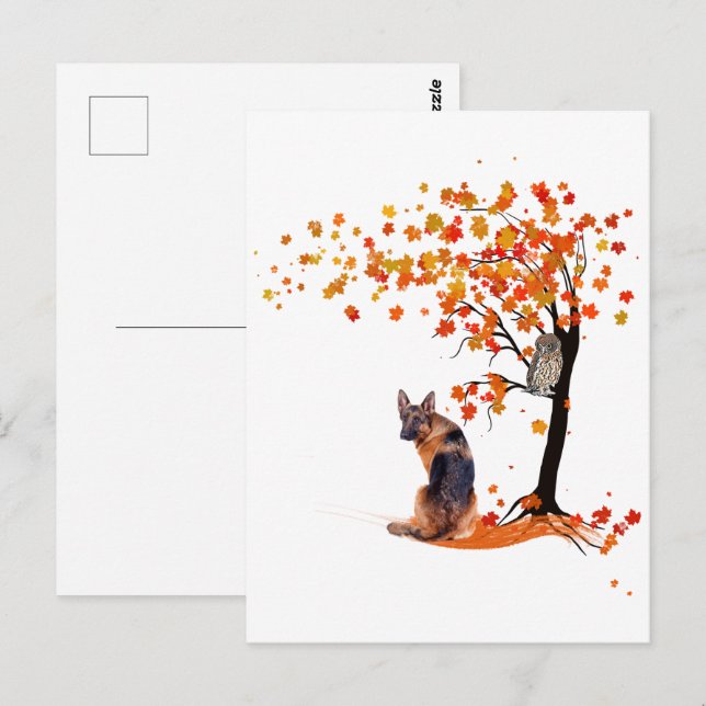 Cartão Postal Proprietário De Cachorro De german shepherd E Árvo (Frente/Verso)