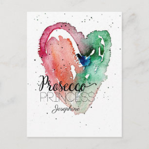 Cartão Postal "Prosecco Princess" Monograma Aquarela Coração