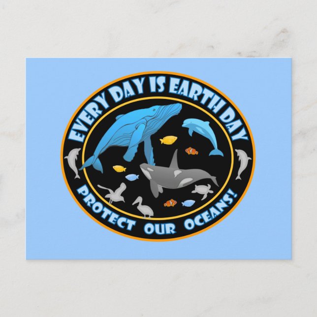 Cartão Postal Proteger o Dia da Terra dos Nossos Oceanos (Frente)