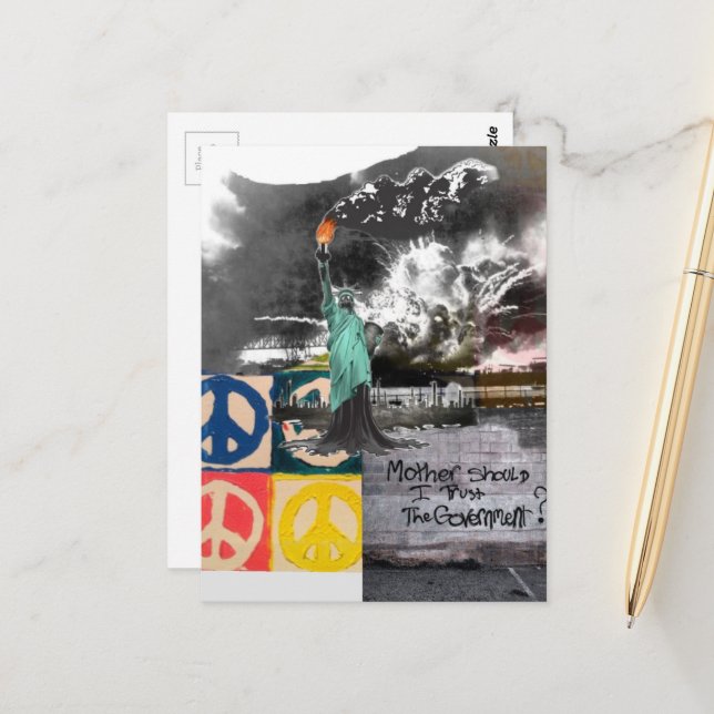 Cartão Postal protest lady liberty mother should I trust collage (Frente/Verso In Situ)