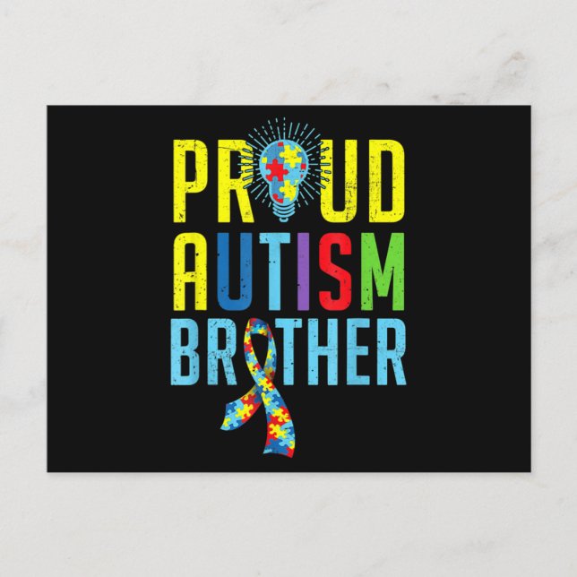 Cartão Postal Proud Autism Brother  Sibling Autism Awareness T-S (Frente)