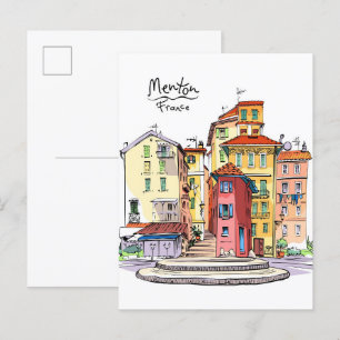 Cartão Postal Provencal Houses Menton France Ilustração Viagem
