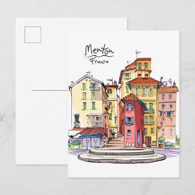 Cartão Postal Provencal Houses Menton France Ilustração Viagem (Frente/Verso)