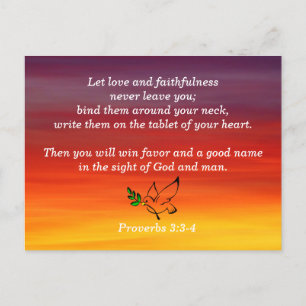 Cartão Postal Provérbios 3:3-4 Fidelidade Versículo da Bíblia pa