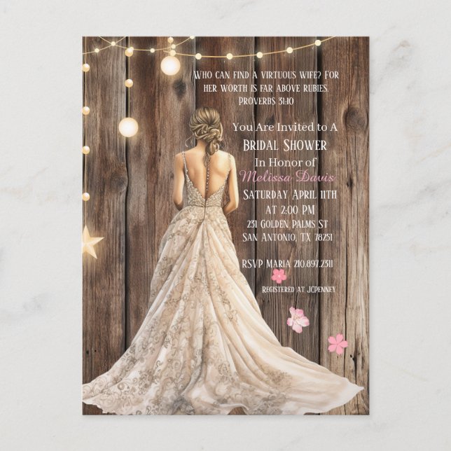 Cartão Postal Proverbs 31:10 Bridal Shower Invitation (Frente)