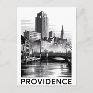 Cartão Postal Providence Rhode Island Preto Branco Xilogravura