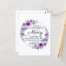 Cartão Postal Psalm 23:6 Inspirational Bíblia Verso Roxo Floral