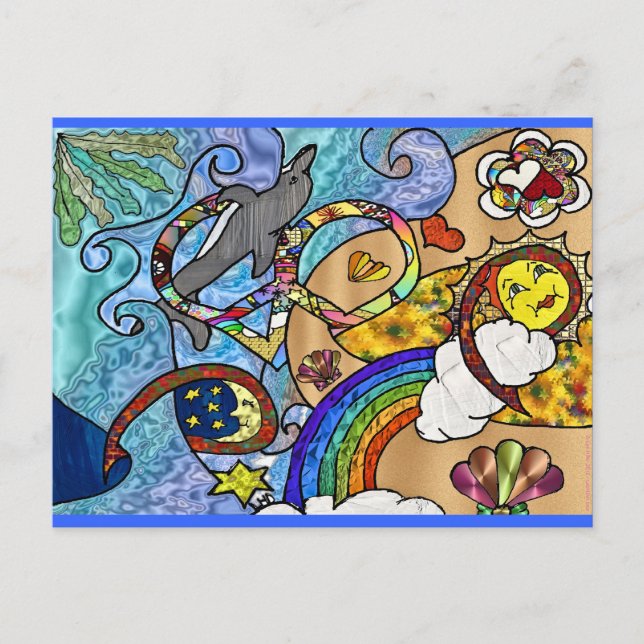 Cartão Postal Psicodélica Retroativa Da Década De 60 Na Praia Of (Frente)