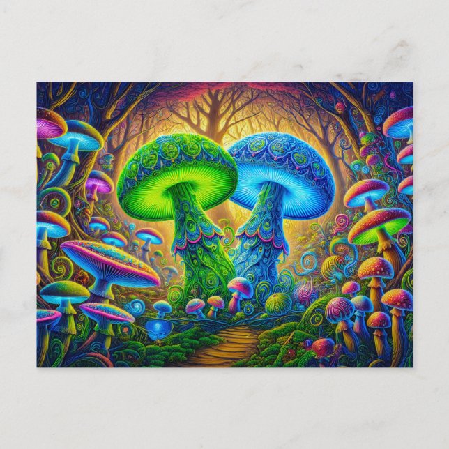 Cartão Postal Psychedelic Wonderland Mystical Mushroom Fantasy (Frente)