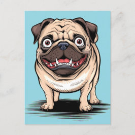 Cartão postal Psycho Crazy Pug Bulldog Design