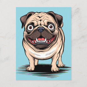 Cartão postal Psycho Crazy Pug Bulldog Design