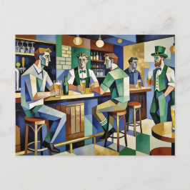 Cartão Postal Pub Irlandês Cubista Moderno