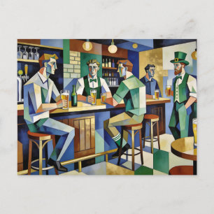 Cartão Postal Pub Irlandês Cubista Moderno
