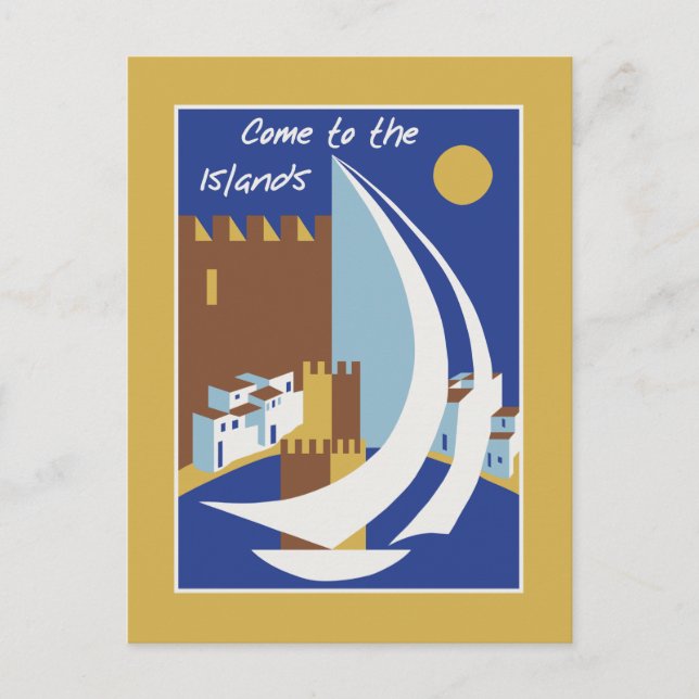 Cartão Postal Publicidade para viagem das Ilhas Gregas Retro Vin (Frente)