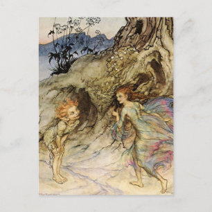 Cartão Postal “Puck e uma Fada” Aquarela de Arthur Rackham