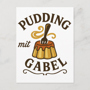 Cartão Postal Pudding Com Garfo Design Divertido