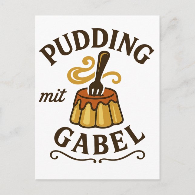 Cartão Postal Pudding Com Garfo Design Divertido (Frente)
