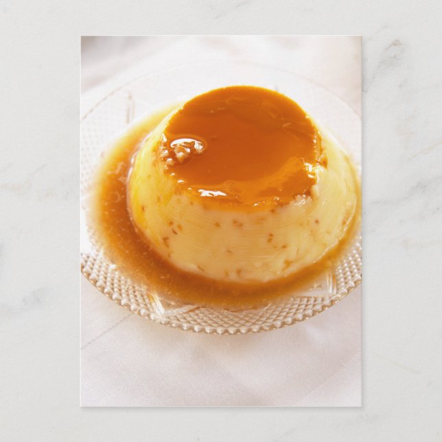 Cartão Postal Pudim de creme caramel com caramelo (Frente)