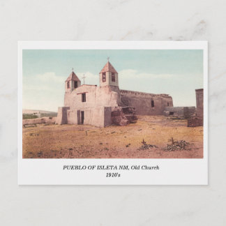 Cartão Postal Pueblo Indiano de Isleta NM, vista da Antiga Igrej