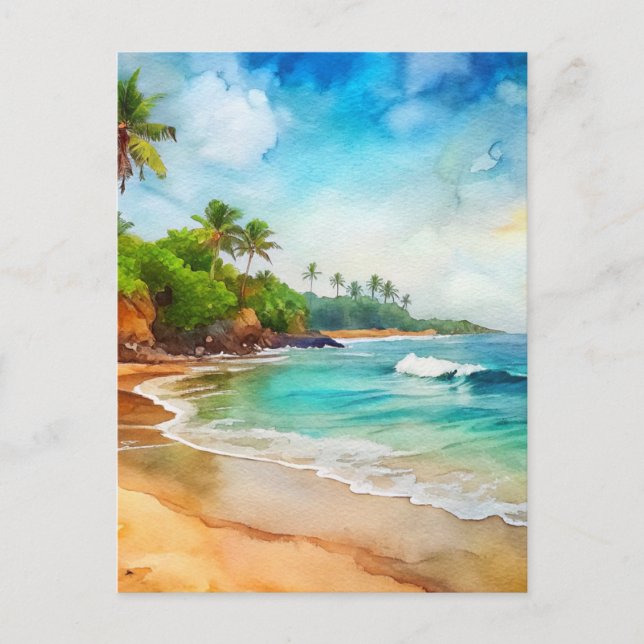 Cartão Postal Puerto Rico Beach Watercolor (Frente)