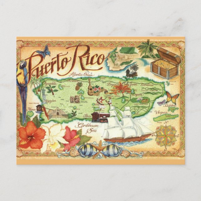 Cartão Postal Puerto Rico Map  Postcard (Frente)
