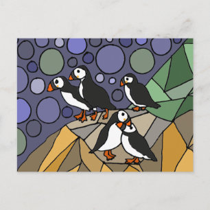 Cartão Postal Puffin Bird Art Abstrato