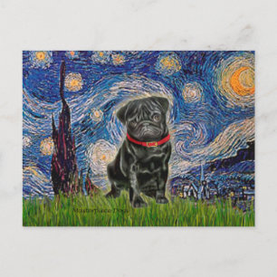 Cartão Postal Pug 13 (preto) - Noite Estrelada